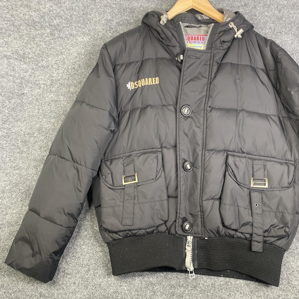 DSQUARED Mountain Range Jacket Mens 48 Black Down Puffer Bomber Hooded Ski Logo - Picture 2 of 12
